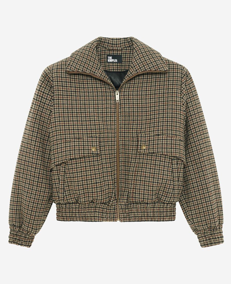 The Kooples FEMME CAMEL / BEIGE blouson pied de poule en laine camel