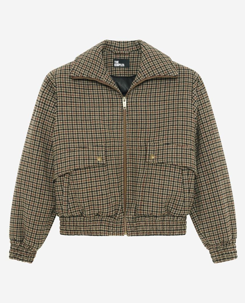 The Kooples FEMME CAMEL / BEIGE blouson pied de poule en laine camel