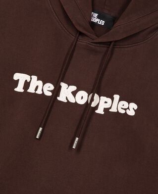 The Kooples MEN BROWN hooded sweatshirt with brown embroidery