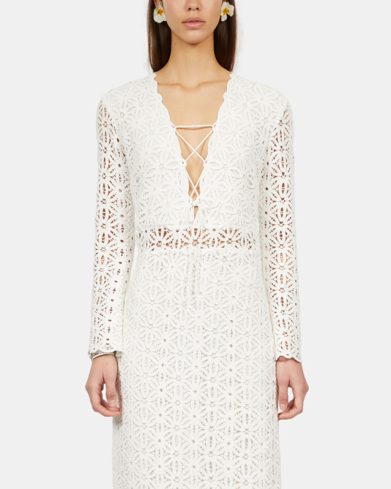 The Kooples MUJER WHITE vestido largo blanco guipur