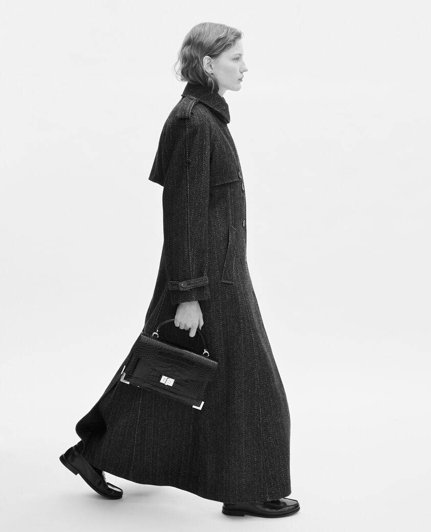 The Kooples WOMEN GREY FLANNEL long dark grey coat