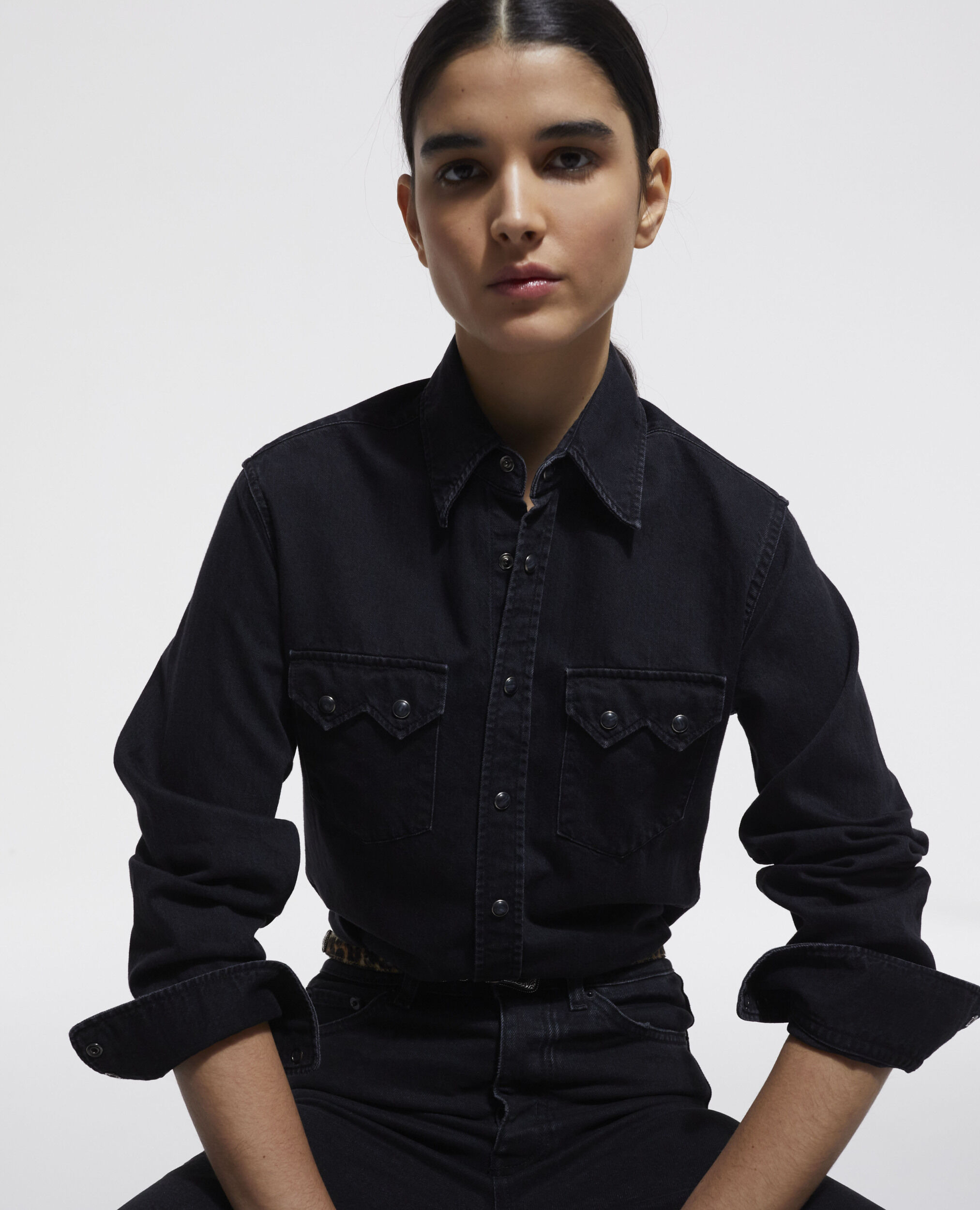 Black denim shop shirt womens