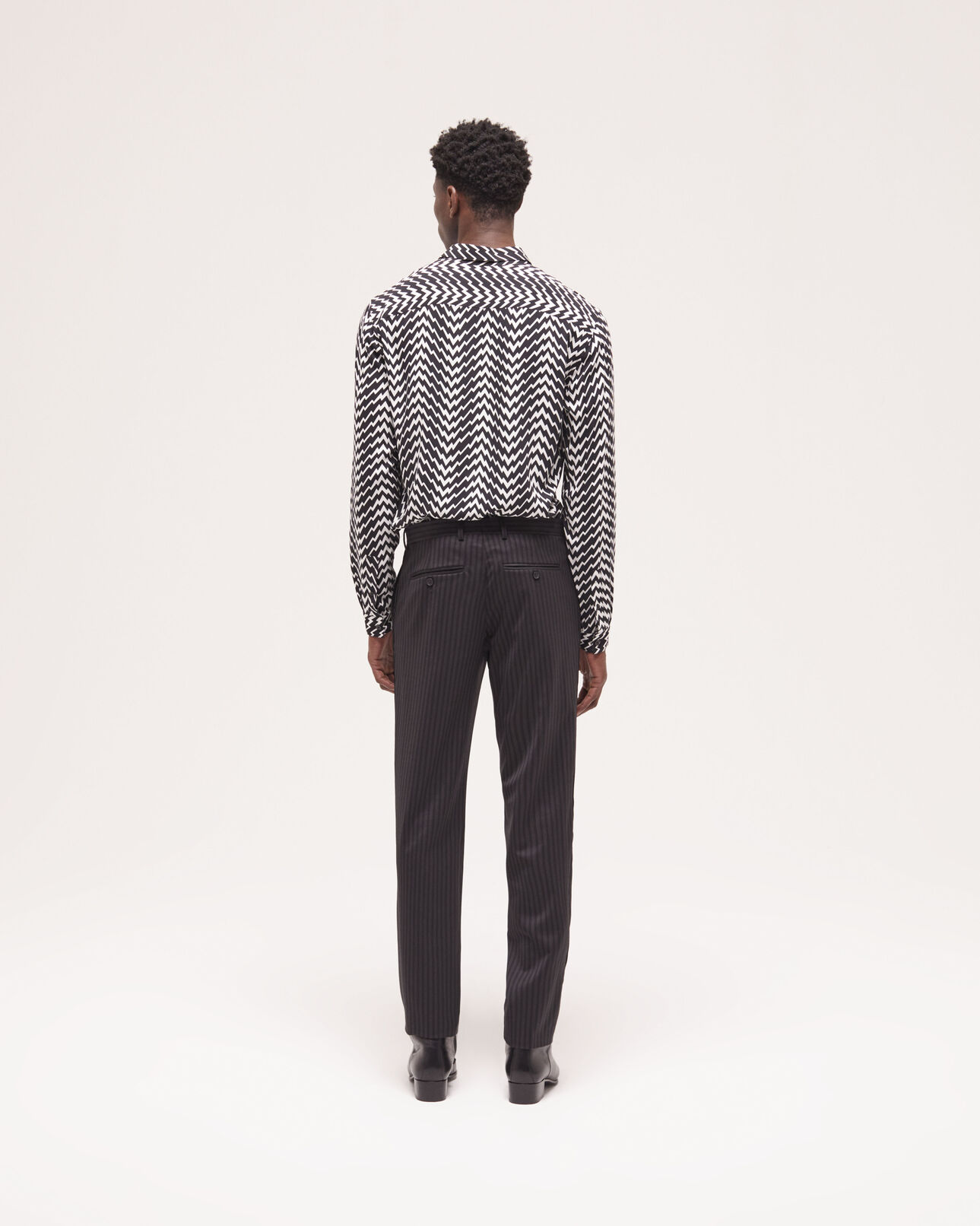 The Kooples HOMME BLACK GREY pantalon de costume en laine à rayures