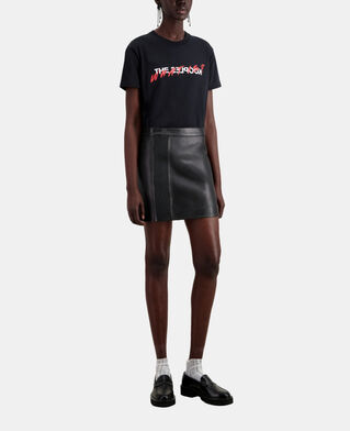The Kooples F BLACK short black leather skirt with zip and pintuck details