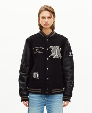 The Kooples FEMME BLACK blouson varsity en cuir noir the kooples x schott nyc