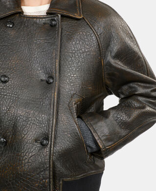 The Kooples FEMME DARK BROWN blouson en cuir marron