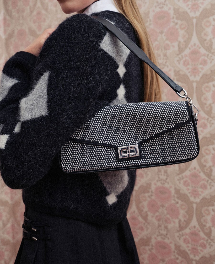 The Kooples DAMEN BLACK schwarze pochette aus nylon mit strassbesatz