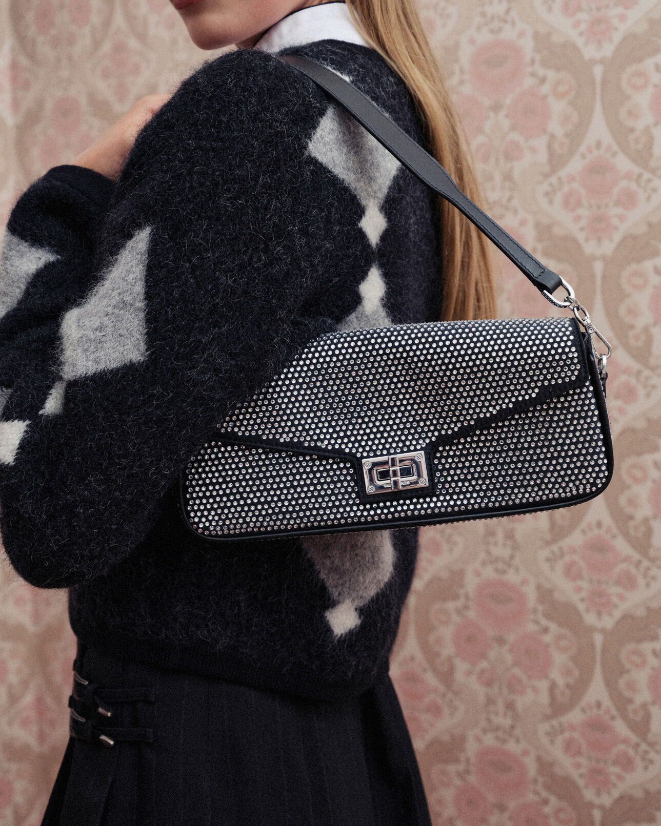 The Kooples WOMEN BLACK black nylon rhinestone clutch bag