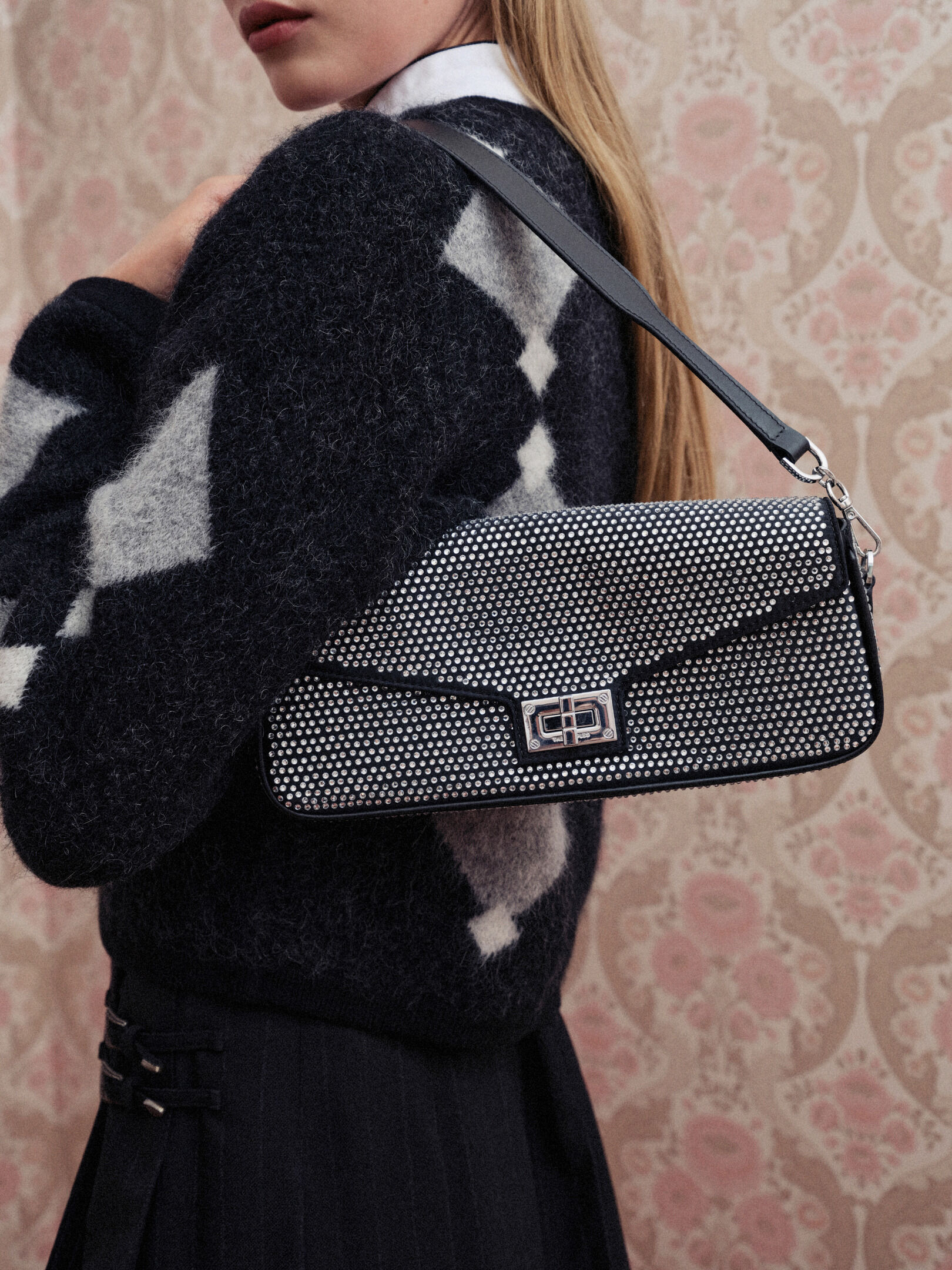 The Kooples Women s Black Nylon Rhinestone Clutch Bag One Size