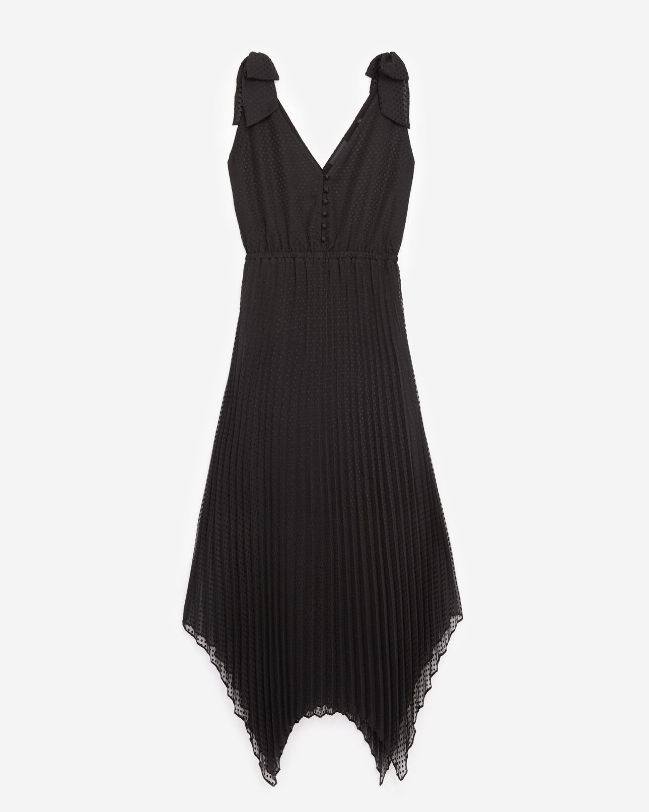 The Kooples MUJER BLACK vestido largo negro plisado tirantes