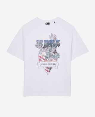 The Kooples H WHITE white t-shirt with chaos eagle serigraphy