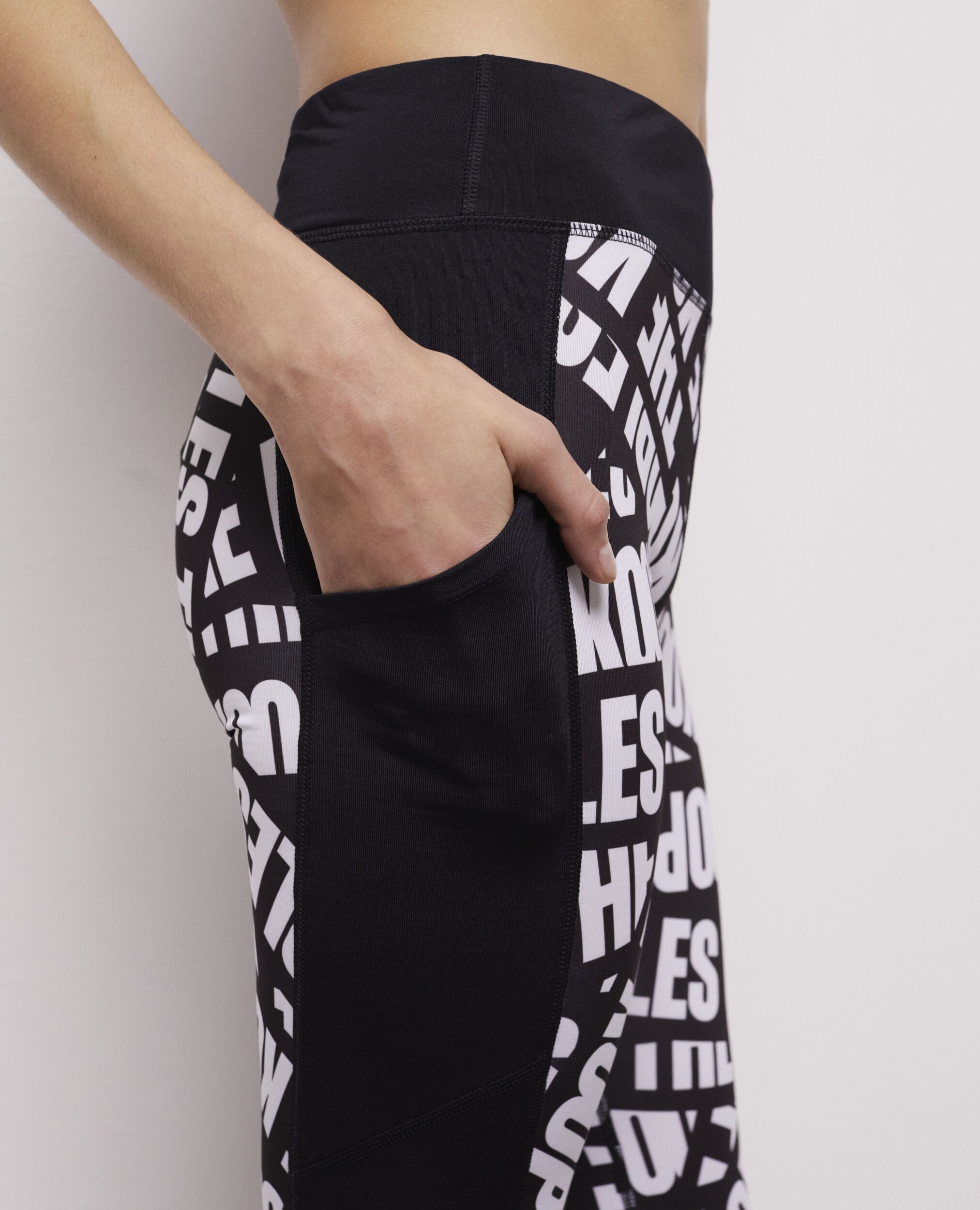 Black leggings with Tape logo, BLACK / WHITE, hi-res image number null