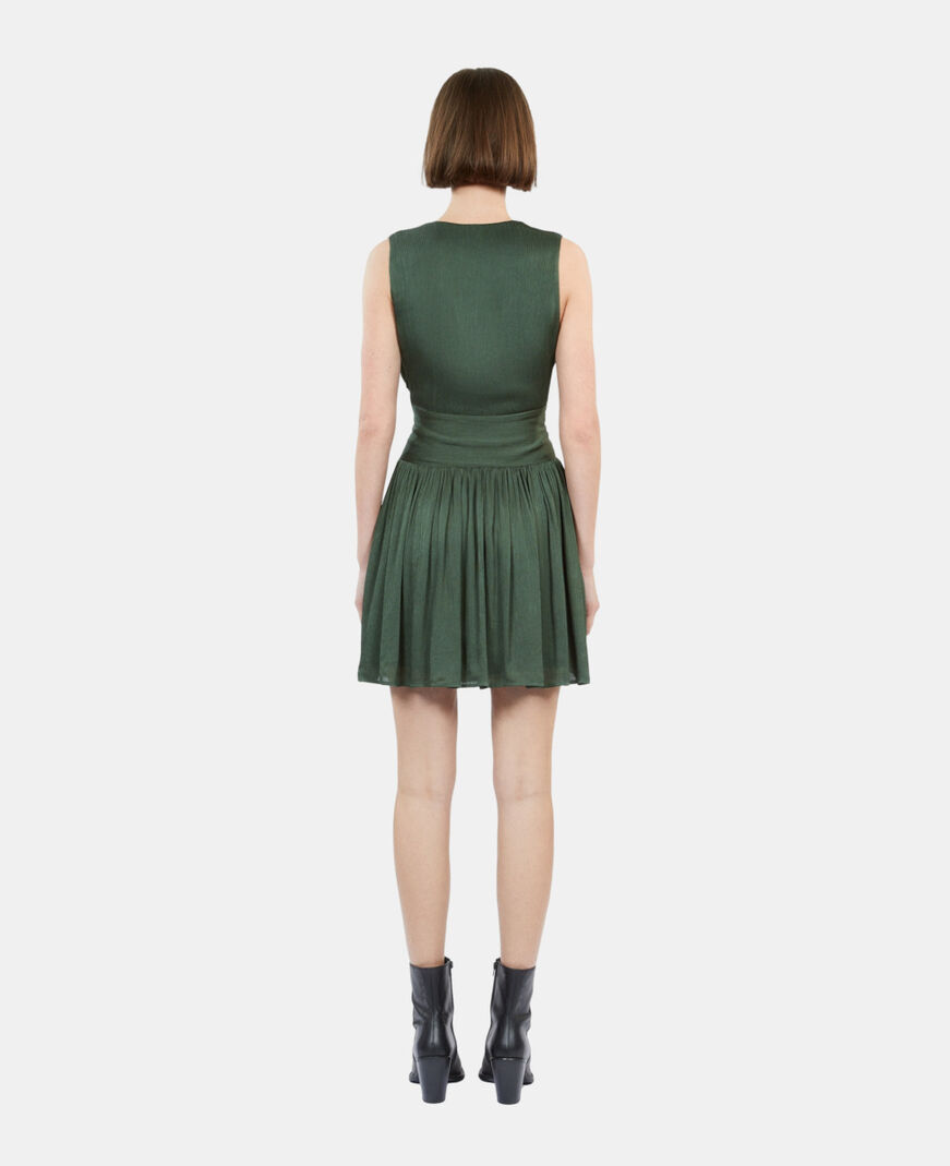 The Kooples F WOOD KAKI short green crinkle fabric dress