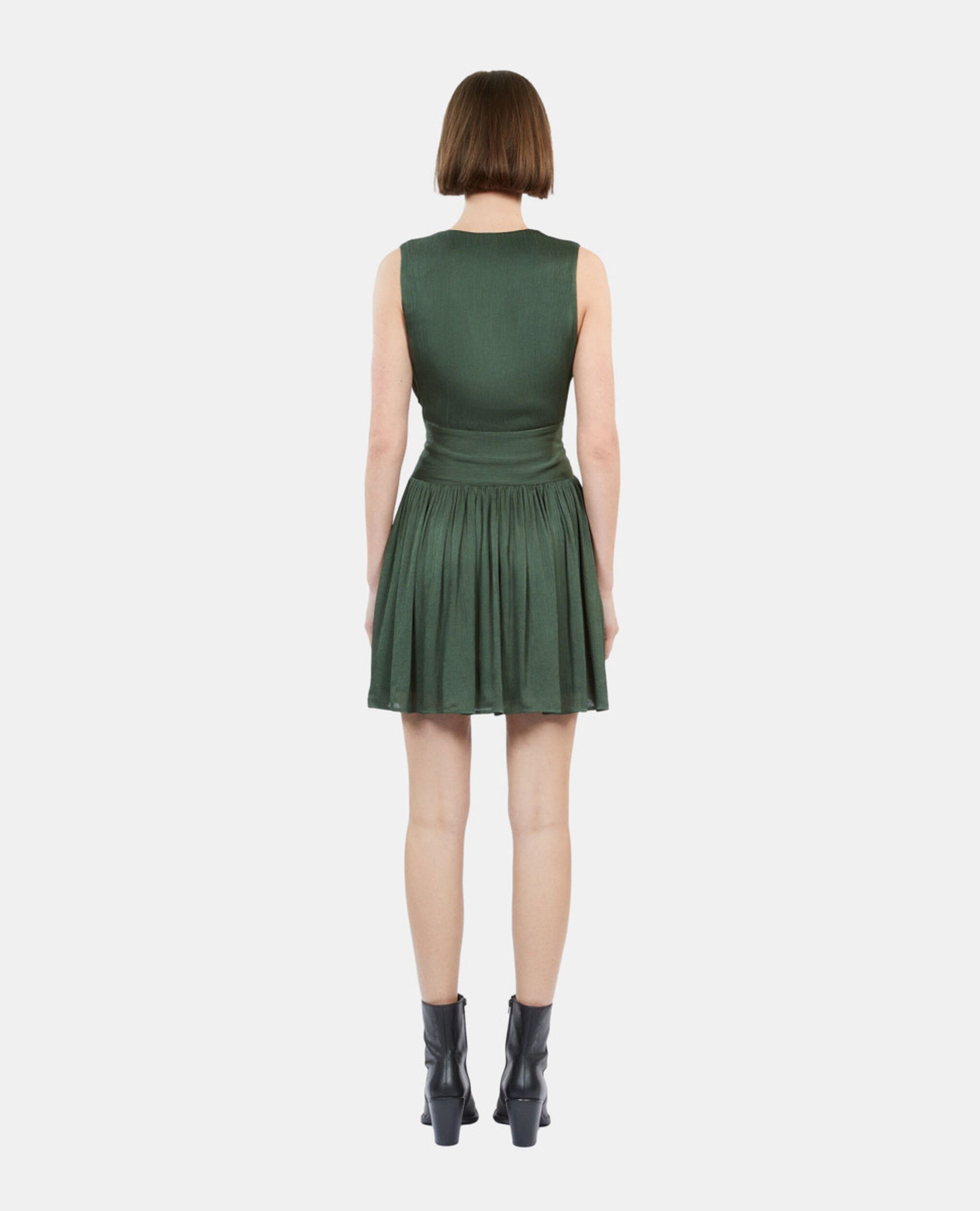 Short green crinkle fabric dress, WOOD KAKI, hi-res image number null