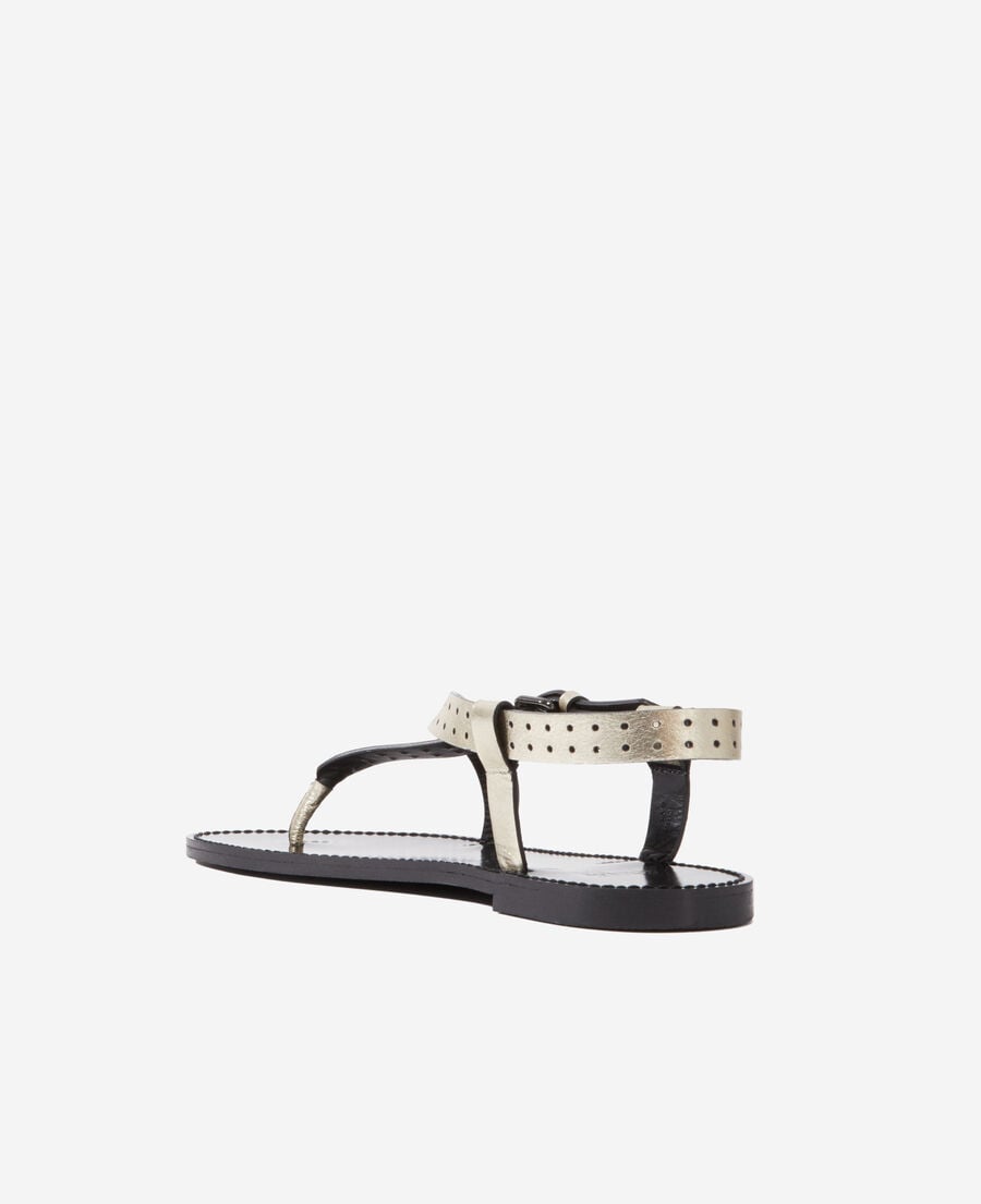 The Kooples WOMEN GOLD gold sandals in perforated leather