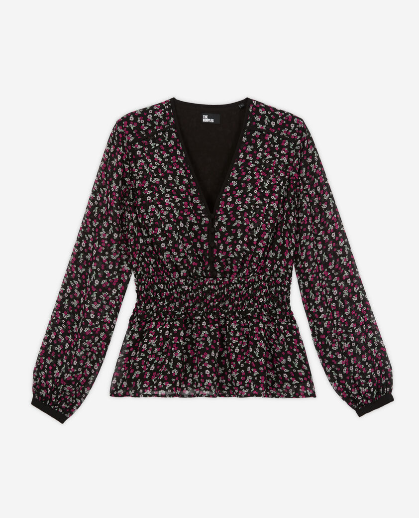 The Kooples FEMME BLACK / PINK top imprimé avec smocks