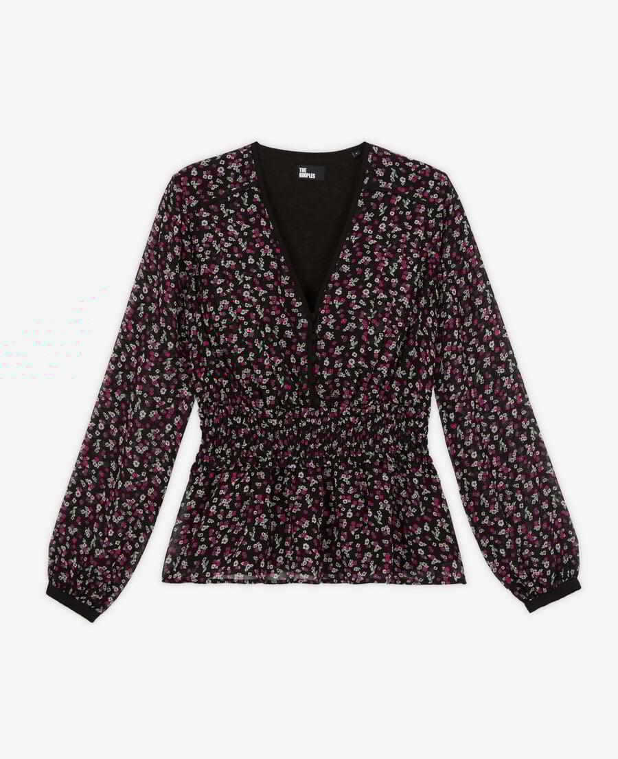 The Kooples FEMME BLACK / PINK top imprimé avec smocks