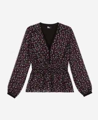 The Kooples FEMME BLACK / PINK top imprimé avec smocks