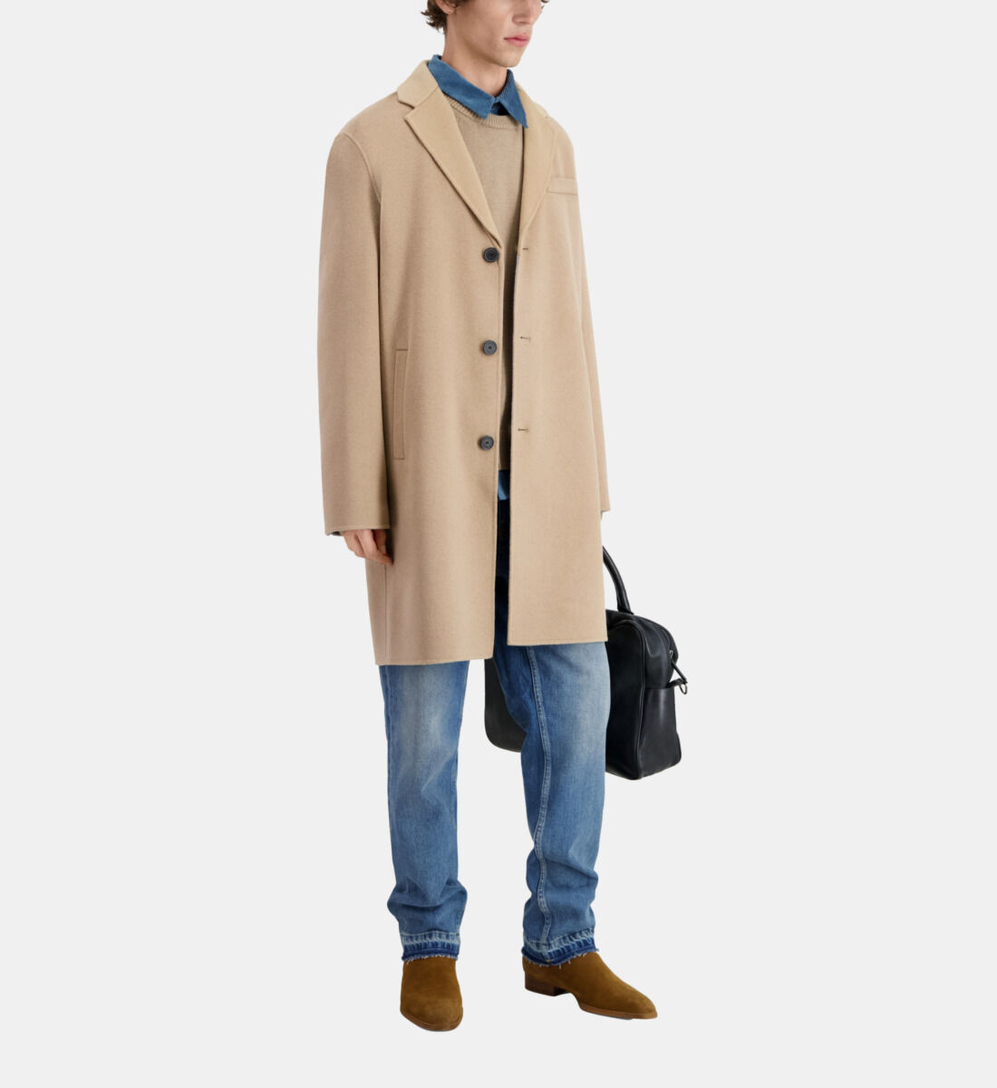 Mens long clearance tan wool coat