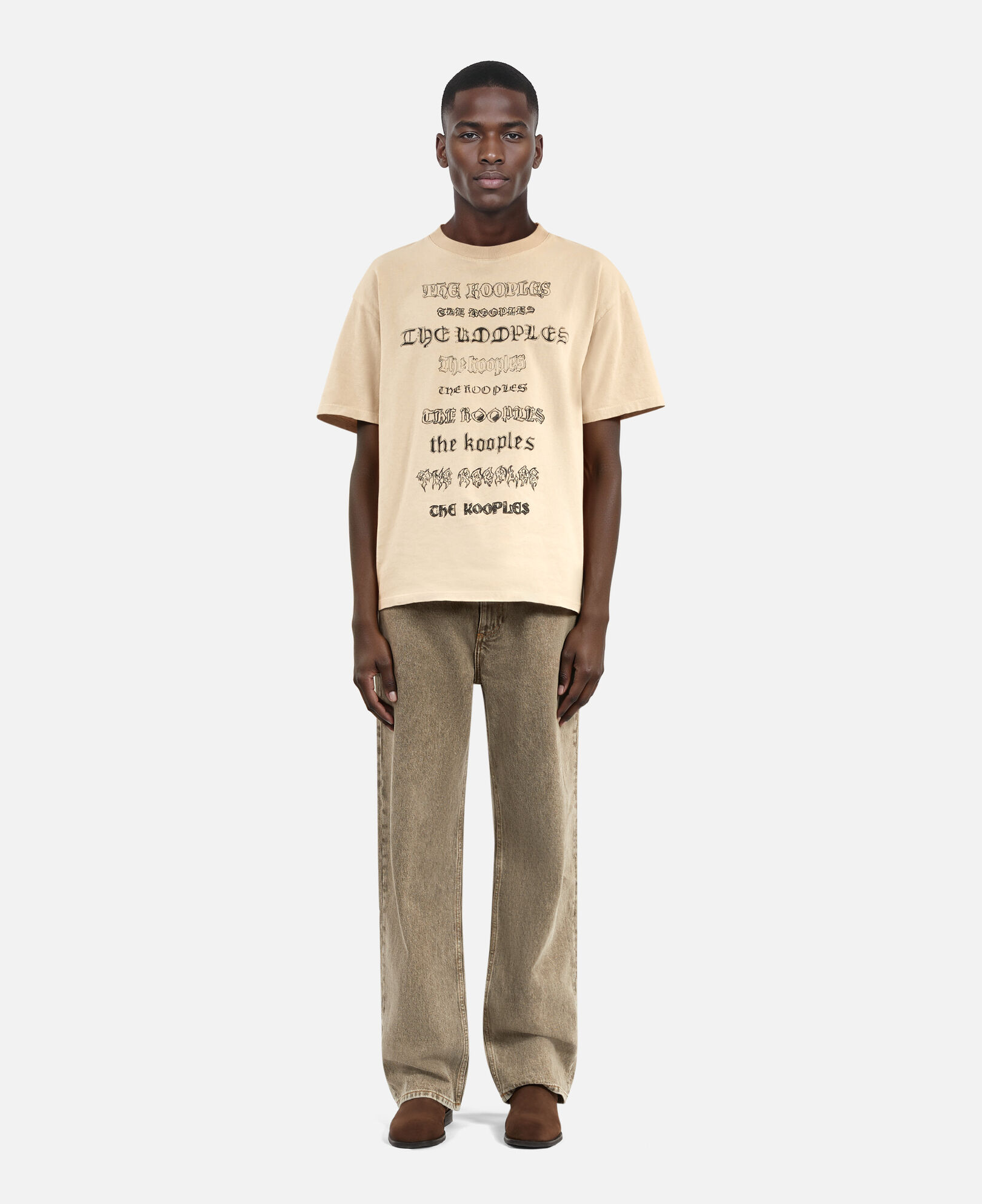 The Kooples MEN BEIGE TAUPE beige screen print t-shirt