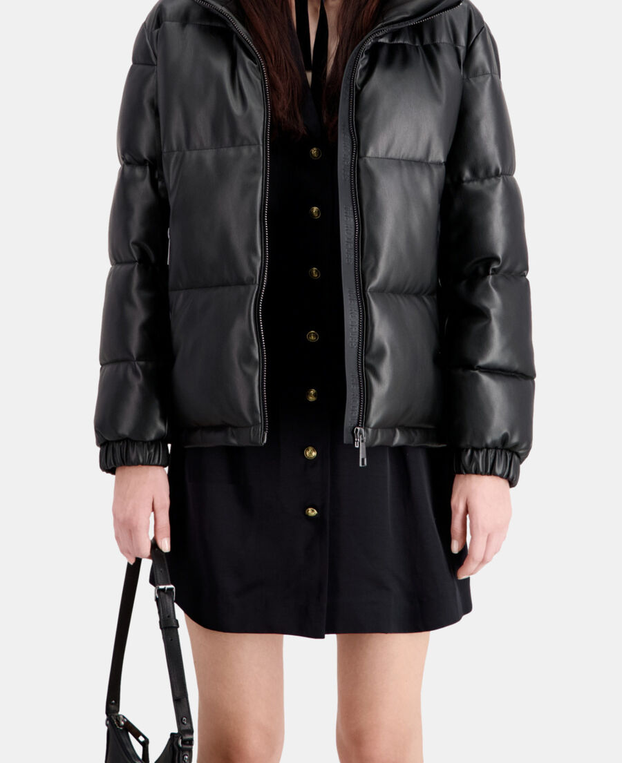 The Kooples F BLACK black faux leather puffer jacket