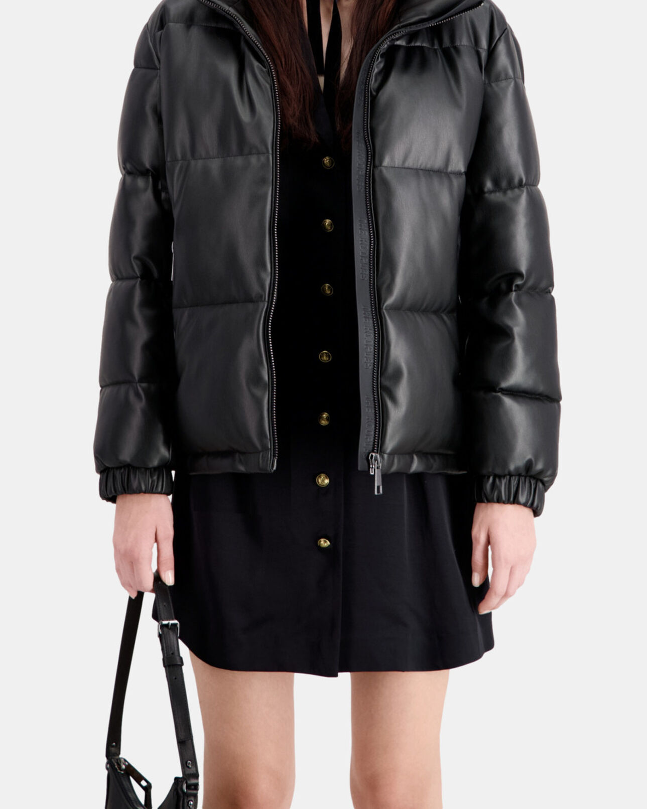 The Kooples FEMME BLACK doudoune noire effet cuir