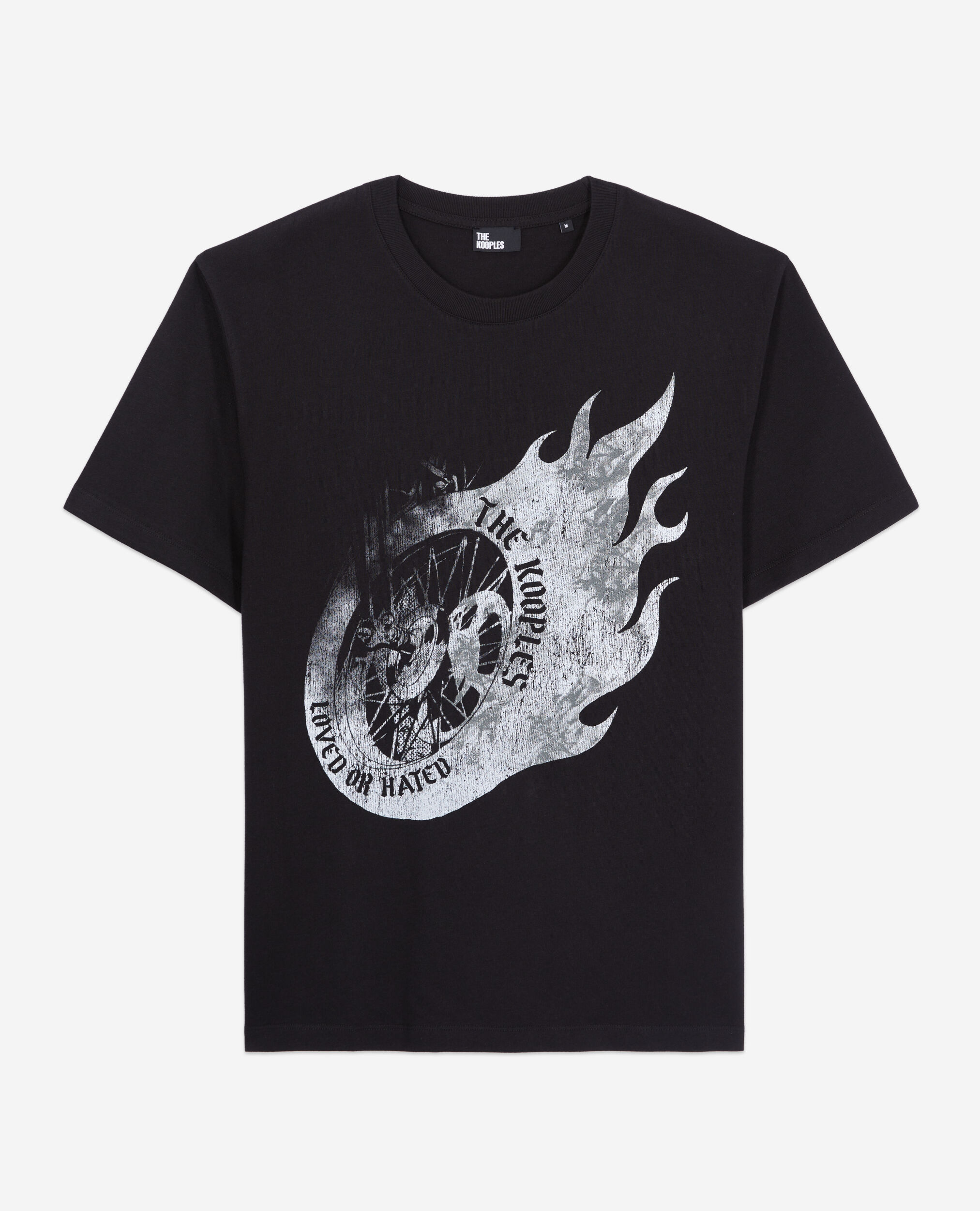 Camiseta negra serigrafía Flaming wheel para hombre, BLACK, hi-res image number null