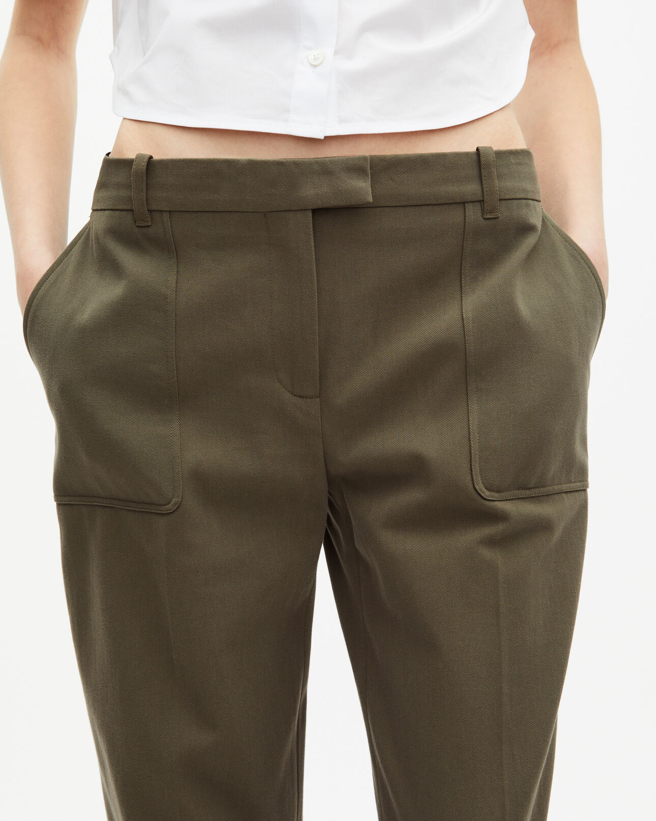 The Kooples WOMEN KAKI khaki cotton wide leg pants