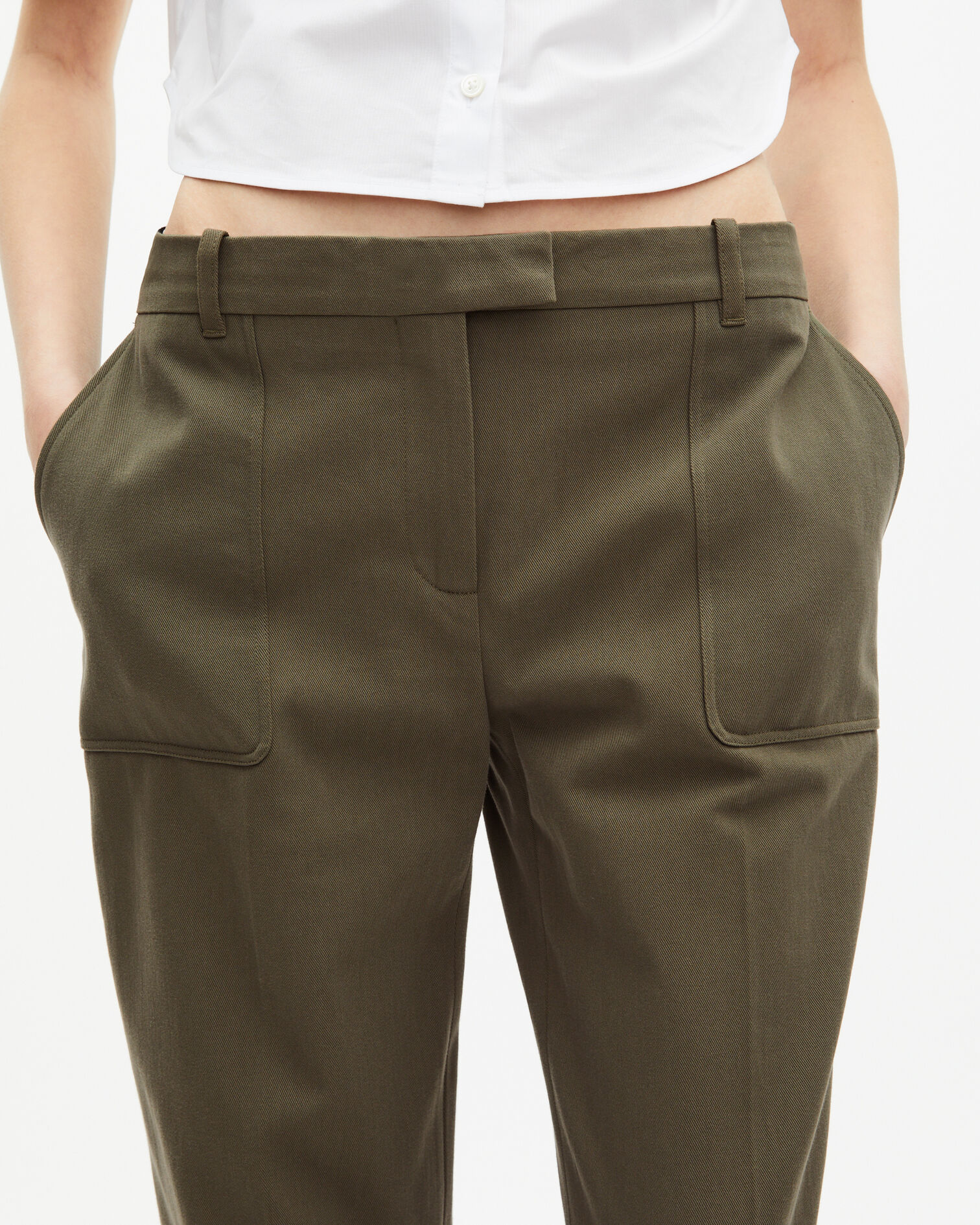 Khaki cotton wide leg pants, KAKI, hi-res image number null