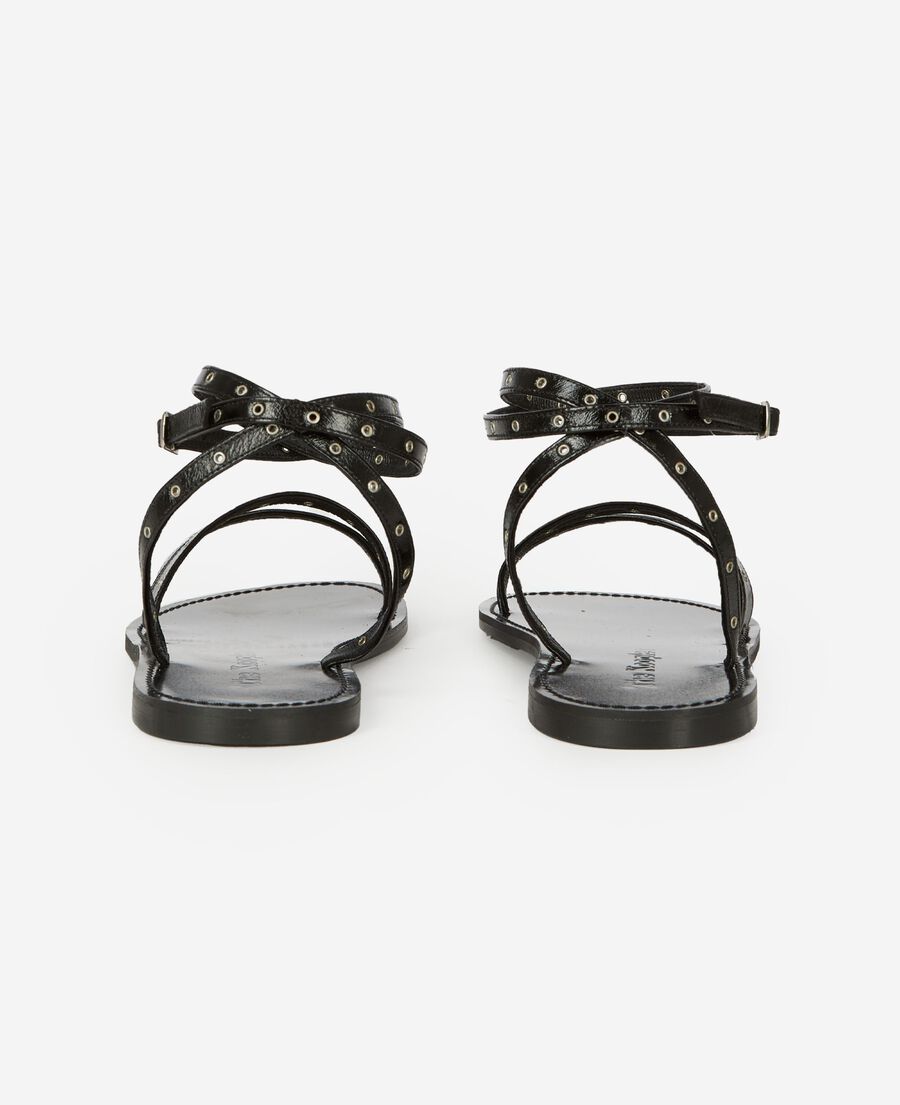 The Kooples DAMEN BLACK flache sandalen mit &ouml;sen aus schwarzem leder