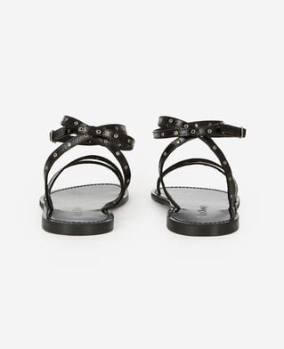 The Kooples DAMEN BLACK flache sandalen mit &ouml;sen aus schwarzem leder