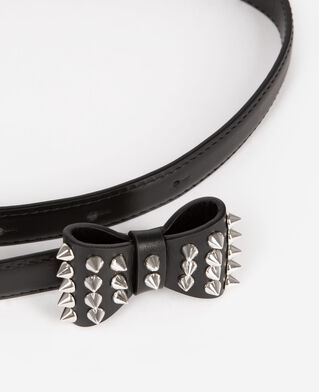 The Kooples FEMME BLACK ceinture fine avec noeud en cuir noire