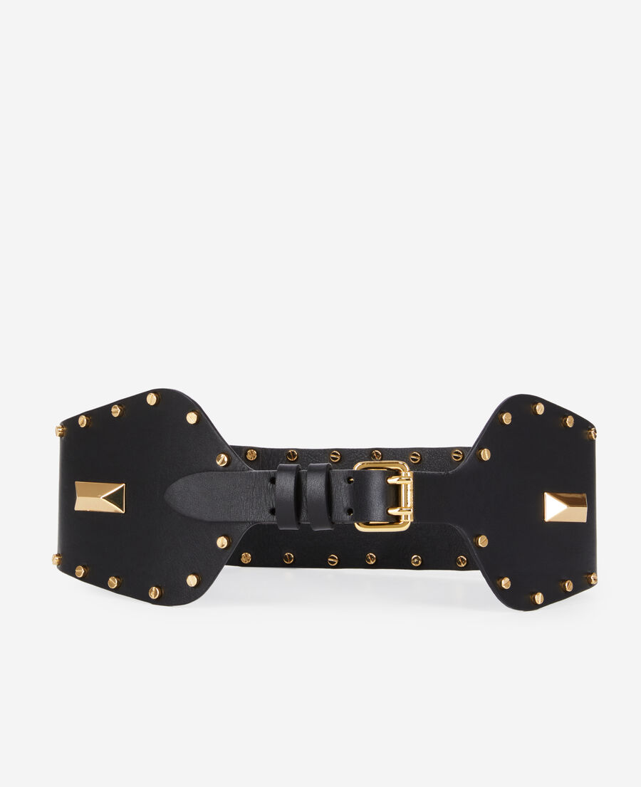 The Kooples FEMME BLACK ceinture large en cuir noir avec clous et empiècements métalliques