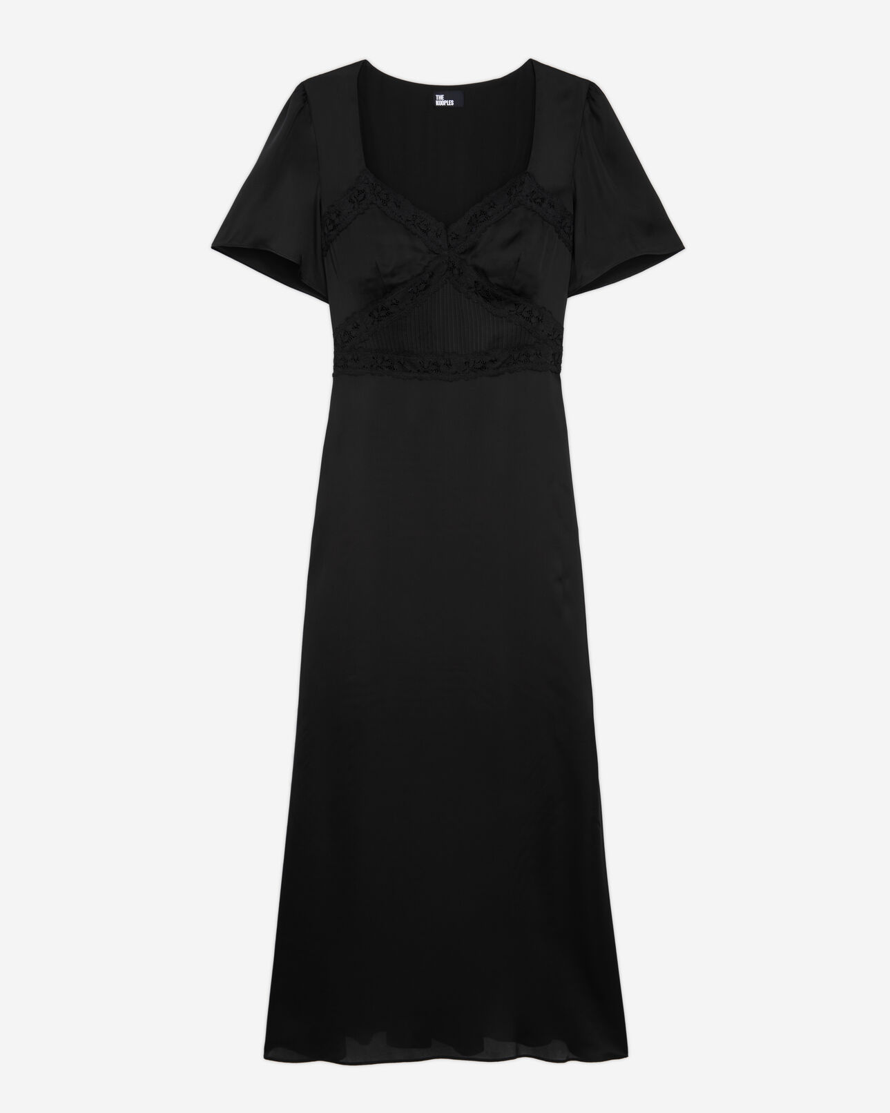 The Kooples FEMME BLACK robe longue noire avec détails en dentelle