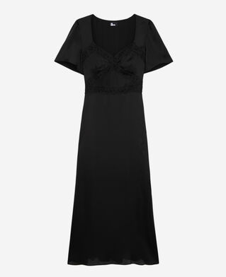 The Kooples WOMEN BLACK long black dress with lace details