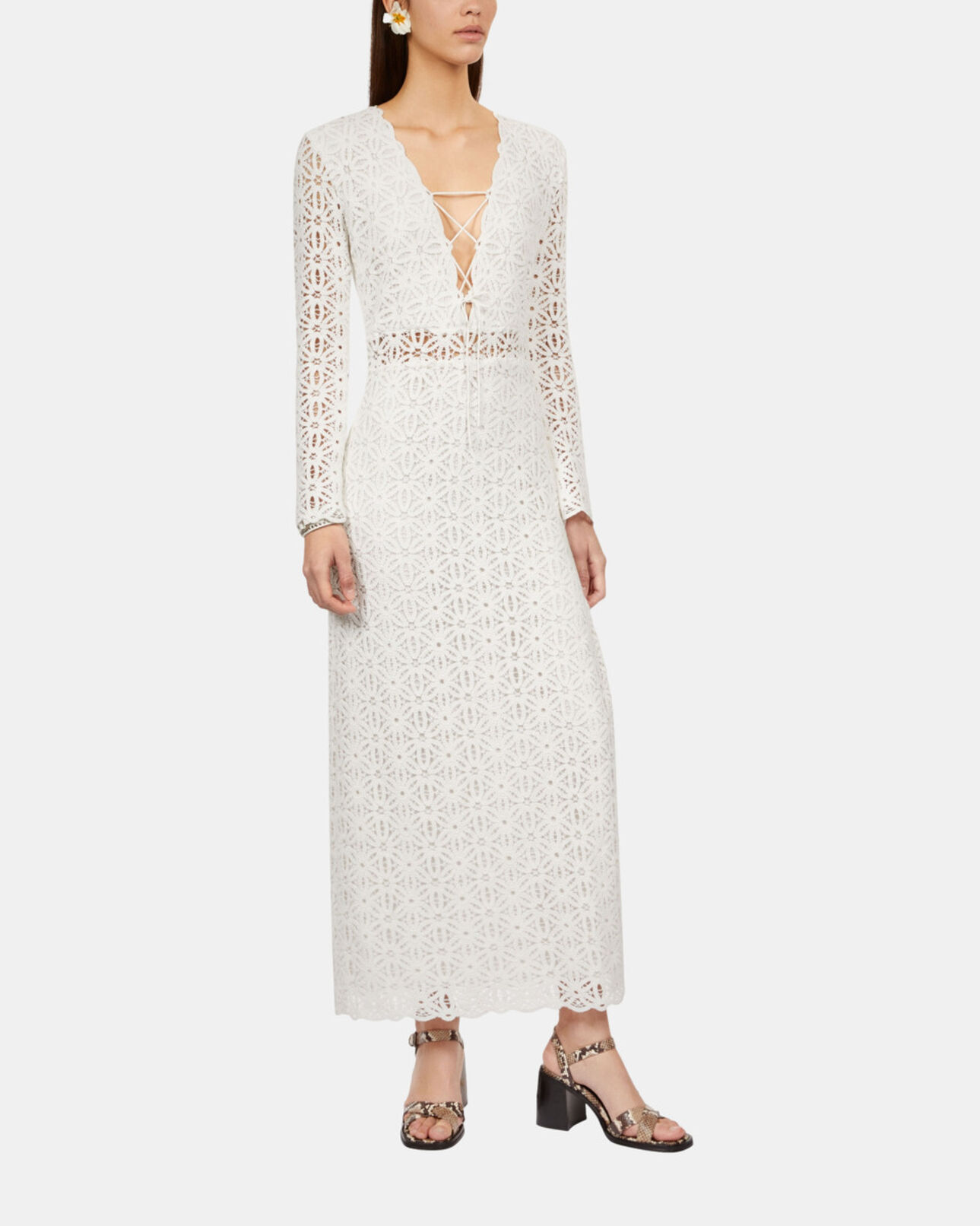 The Kooples MUJER WHITE vestido largo blanco guipur
