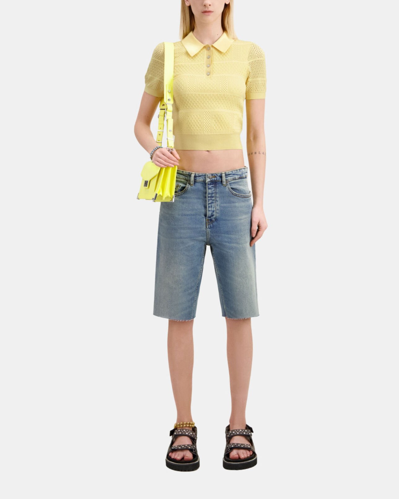 The Kooples MUJER MELLOW YELLOW camisa polo amarillo claro punto calado