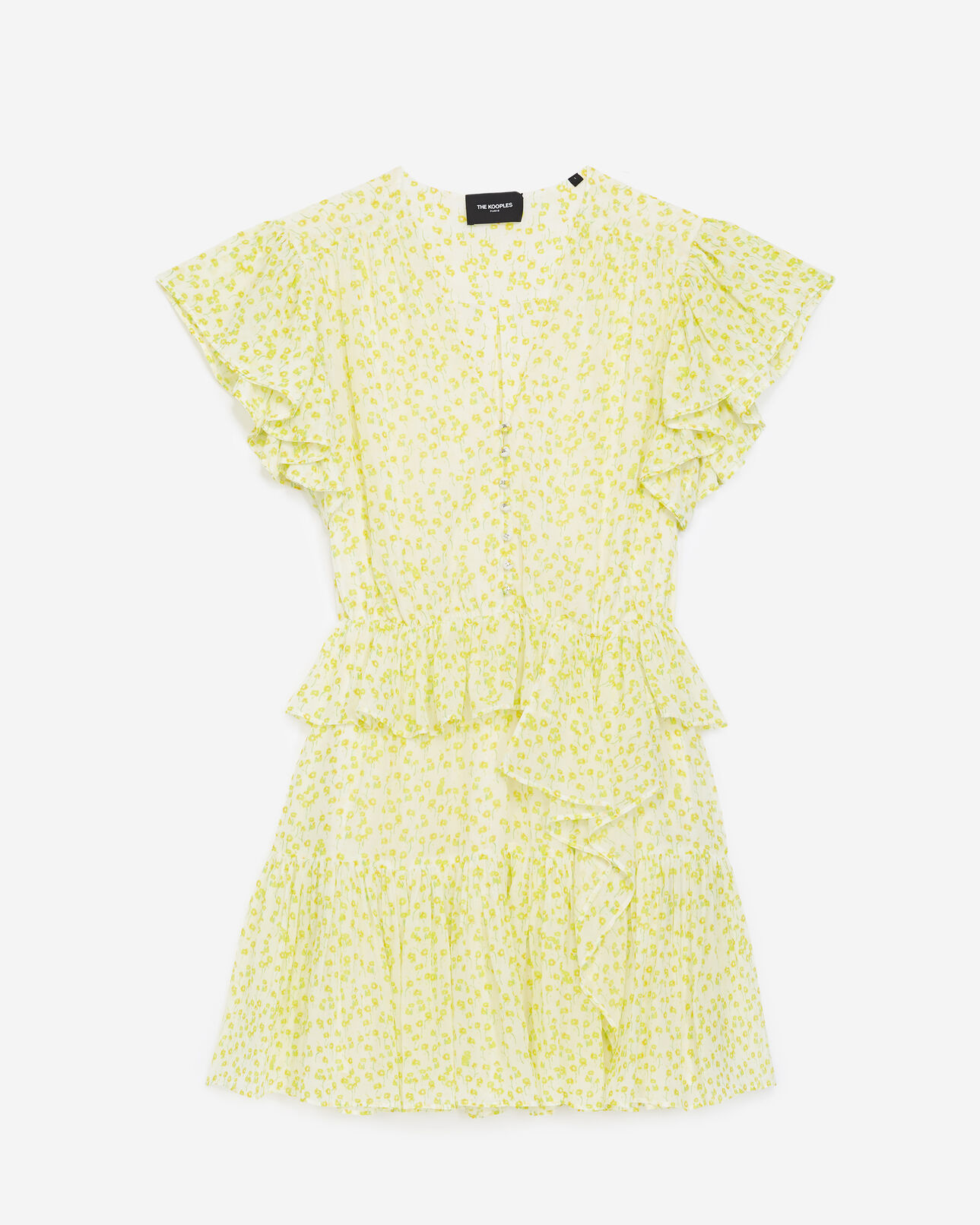 The Kooples WOMEN WHITE / DEEP YELLOW white and yellow short dress with frills