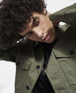 The Kooples HOMBRE OLIVE NIGHT camisa caqui forro leopardo