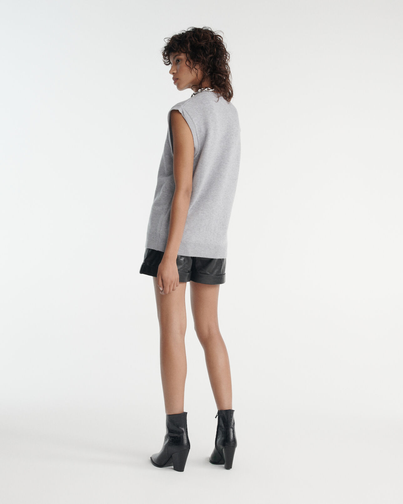 The Kooples WOMEN GREY MELANGE gray wool cardigan with jewel buttons