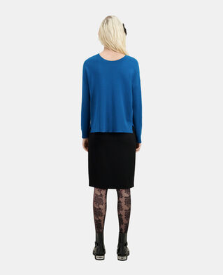 The Kooples DAMEN MEDIUM BLUE blauer pullover mit knopfleiste am rücken