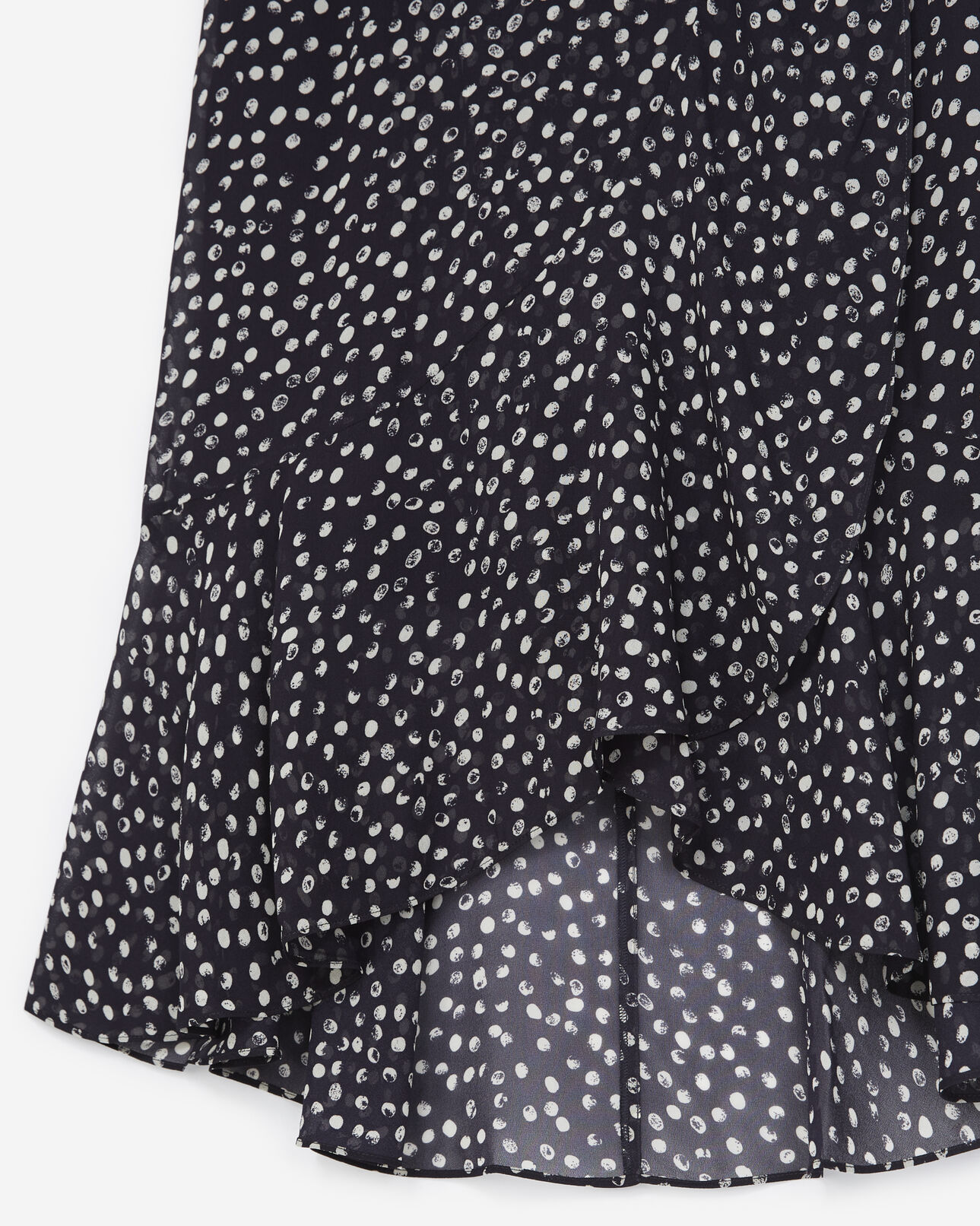 The Kooples FEMME NAVY / WHITE jupe longue fluide bleu marine à pois