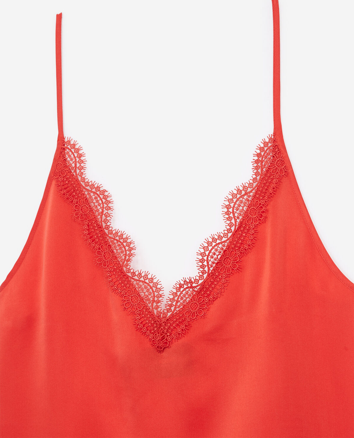 Red silk camisole with lace