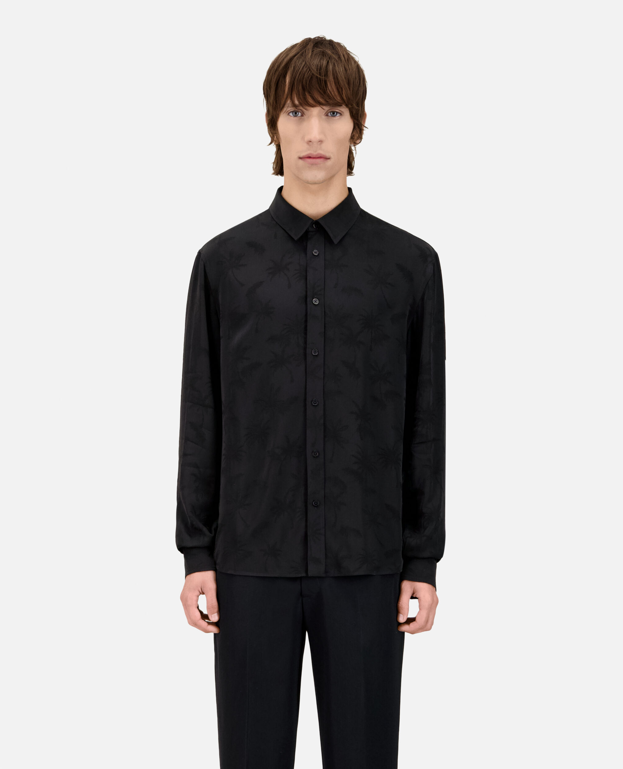 Black jacquard shirt with palm trees, BLACK, hi-res image number null