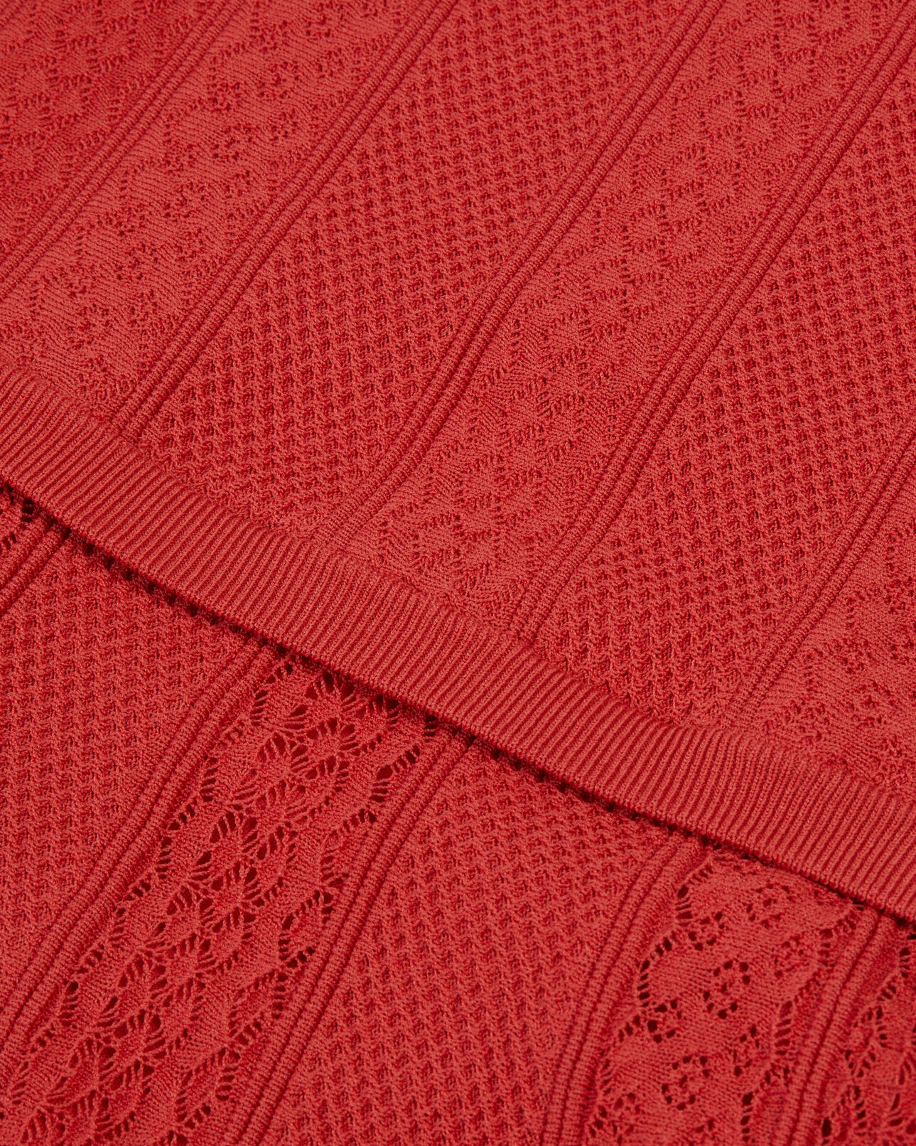 The Kooples WOMEN RED BRIQUE short red openwork knit dress