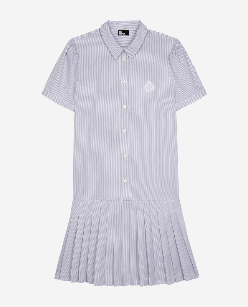 The Kooples WOMEN BLUE WHITE short blue striped shirt collar dress