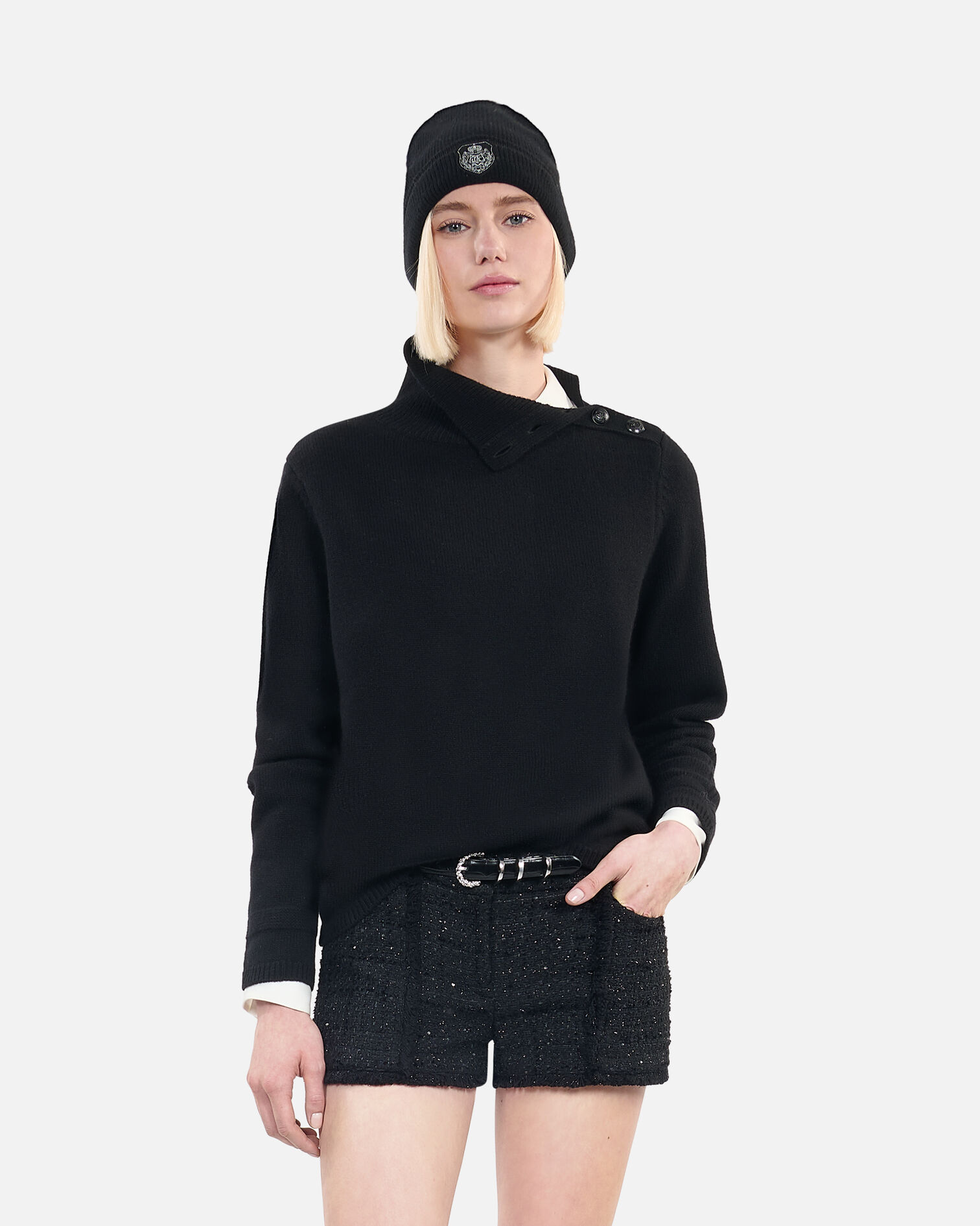 Schwarzer Wollpullover, BLACK, hi-res image number null
