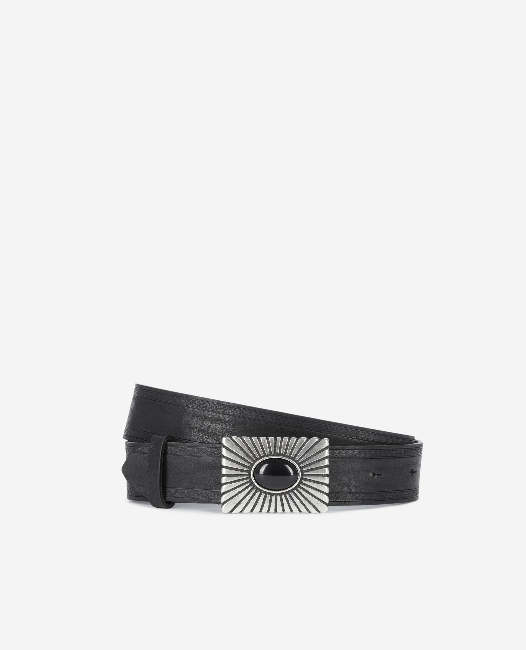 Ceinture en cuir noir, BLACK, hi-res image number null