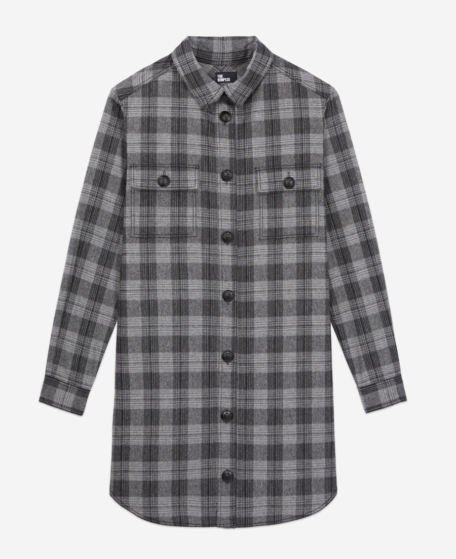 The Kooples WOMEN GREY BLACK short grey checkered shirt dress