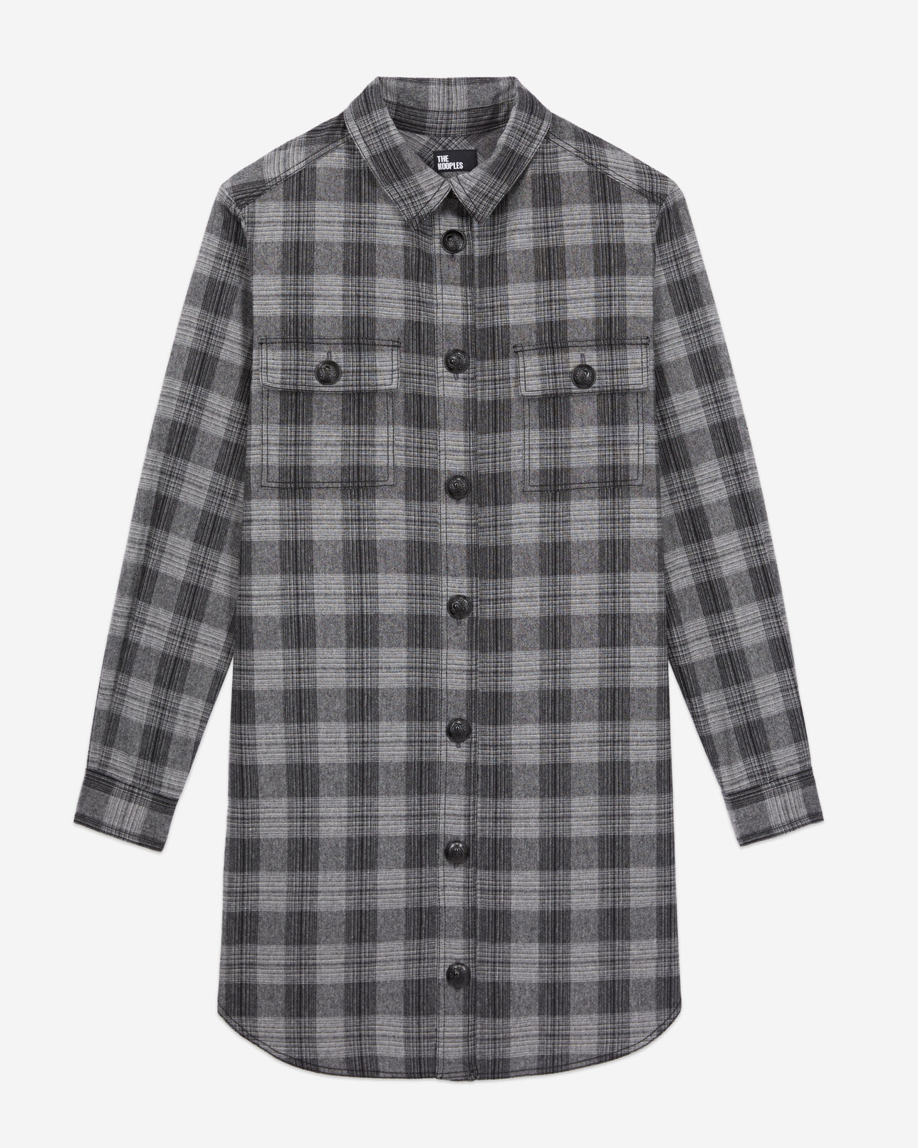 The Kooples FEMME GREY BLACK robe chemise courte à carreaux gris